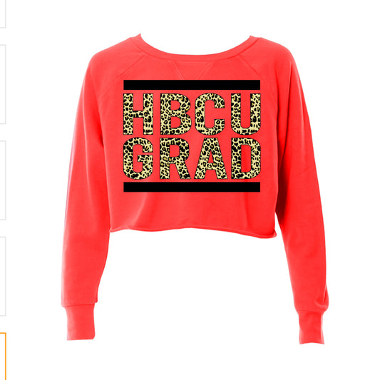 HBCU Grad | Black Leopard | Crop Sweatshirt - Red